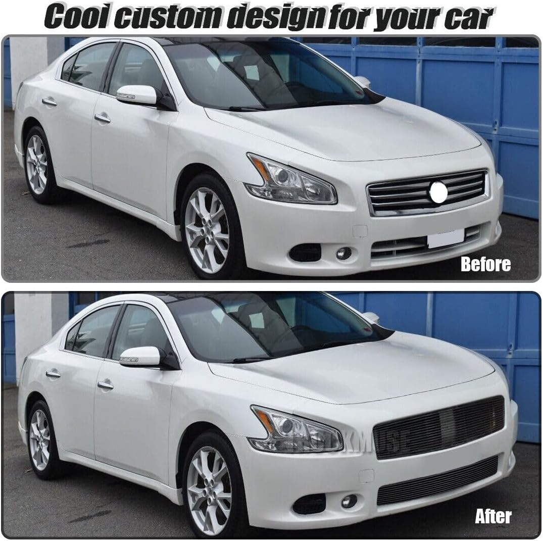 Front Grille Compatible with Nissan Maxima 2009-2014 Black Billet Main Upper Lower Bumper Grille Insert Combo 2010 2011 2012 2013 Replacement