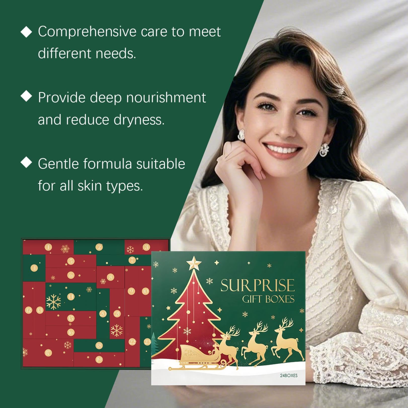 Calendario de adviento de belleza 2025, 24 días de maquillaje y sorpresas cosméticas para Navidad, productos de cuidado de la piel, calendario de Navidad, cuidado de la piel y maquillaje calendario de