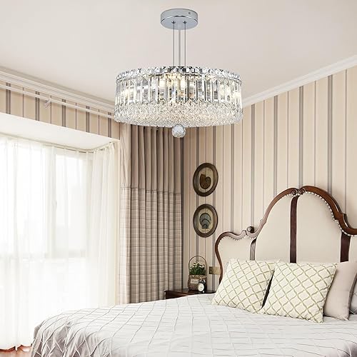 Miniatura 4 de Candelabros de cristal, candelabros colgantes redondos de lujo de 15 pulgadas, luces de techo LED, lámpara de cristal K9, montaje empotrado de 5