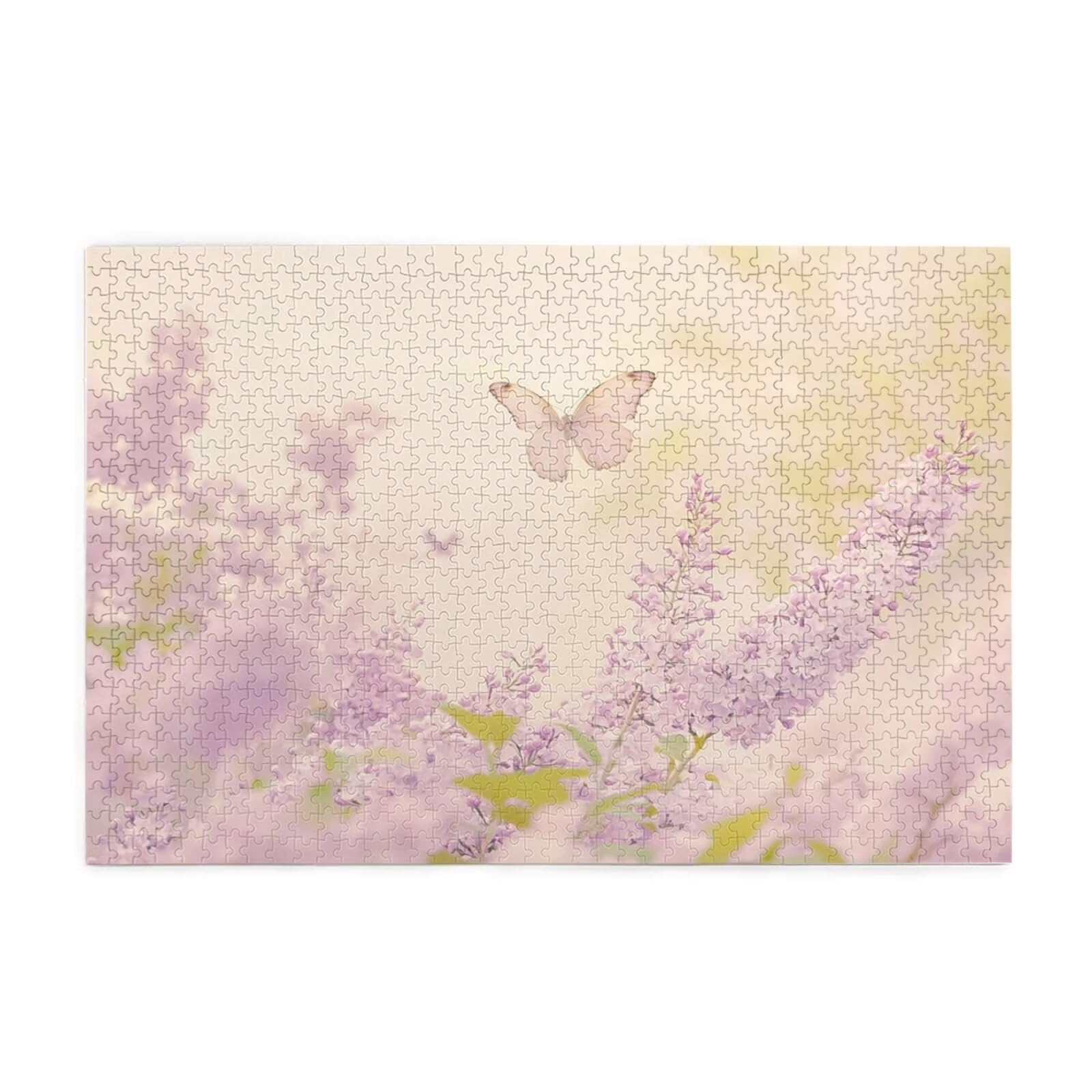 Puzzle 1500 Teile, Puzzle Erwachsene, Holzpuzzle Blume Impossible Jigsaw, Clevere Rätsel, HD Farbe Jigsaw mit Geschenkbox Verpackung for Room Decor, Geschenke für Frauen Lavendel 87x57cm p-608