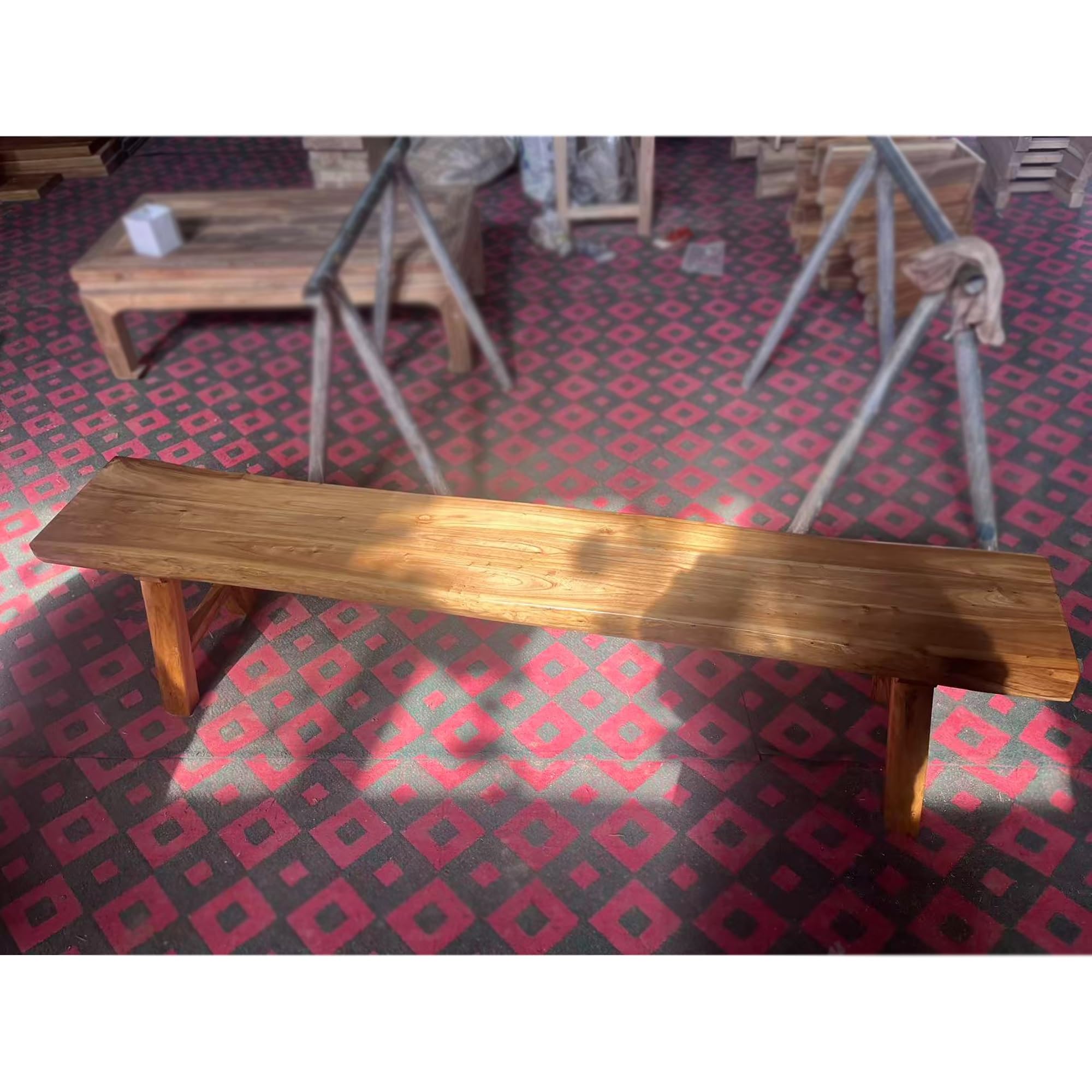 Banc de Salle à Manger d'intérieur en Bois Massif de Style Ferme, Banc étroit à Bord Naturel, Bout de lit de Chambre, d'entrée de Cuisine en Bois Asiatique avec Design sans accoudoirs