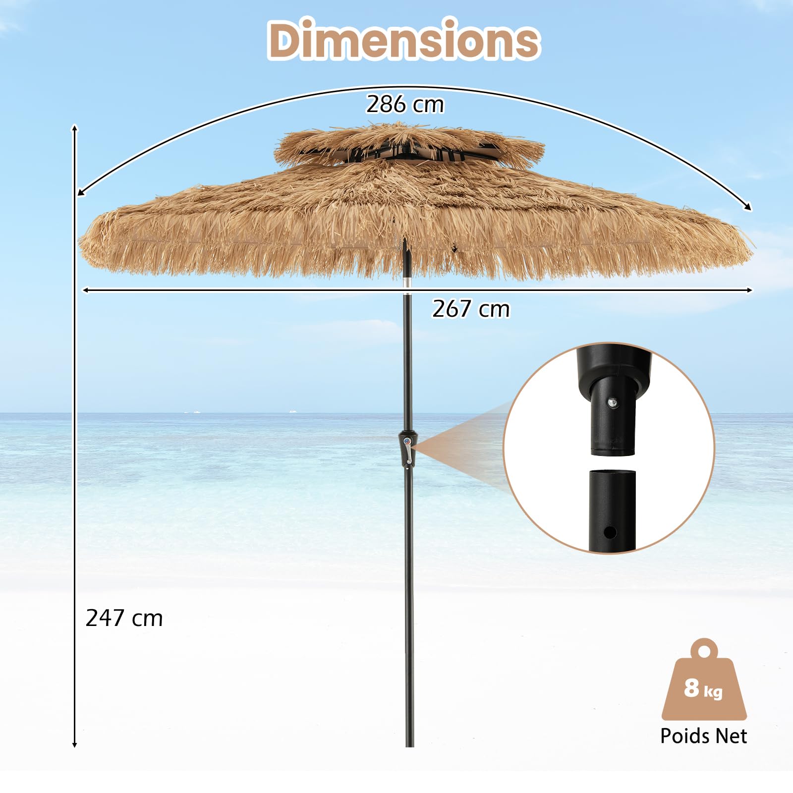 RELAX4LIFE Parasol de Plage Hawaï Tropicale 286x247cm
