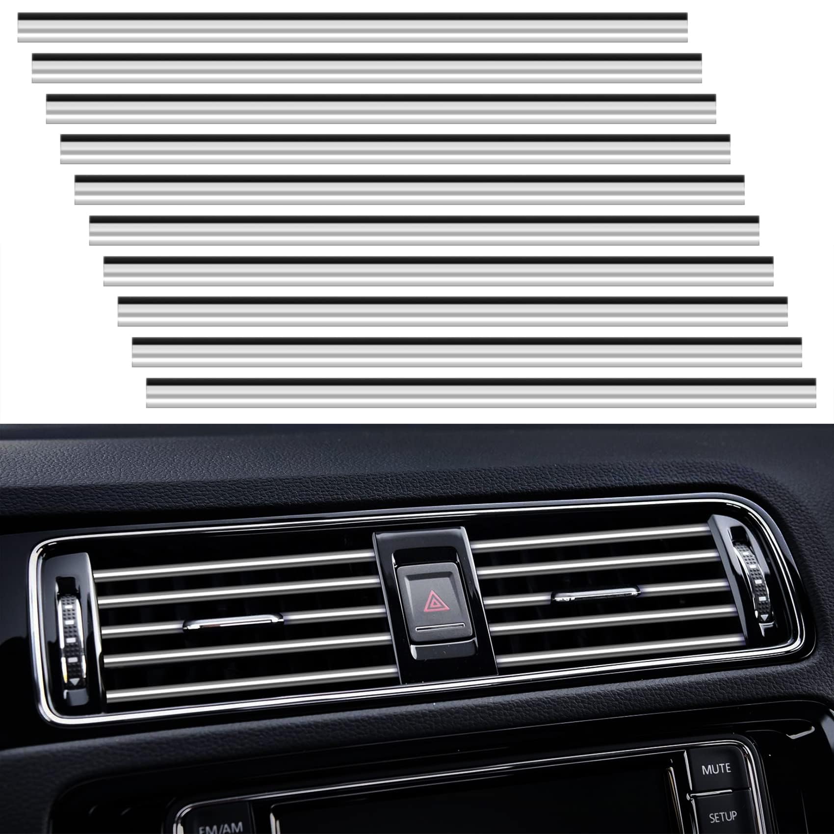 Woniyal 20 Pcs Car Air Outlet Trim Strip for Mercedes Benz M-Class W166 ML 300 320 350 400 4MATIC 2012-2016, Car Air Conditioner Vent Outlet Trim Decoration Strips Interior Moulding,Silver