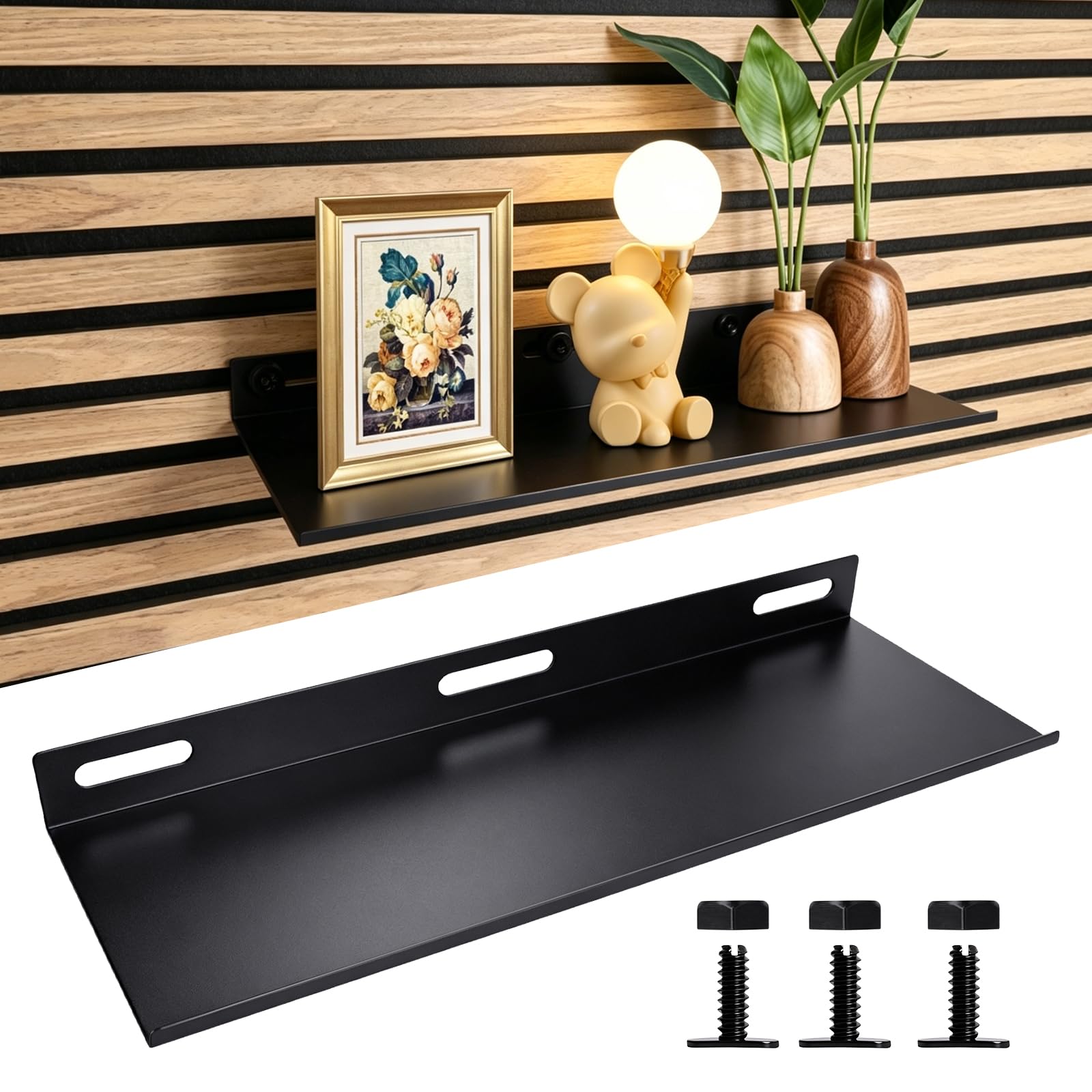 Étagère murale en métal noir 40x15cm pour panneau acoustique