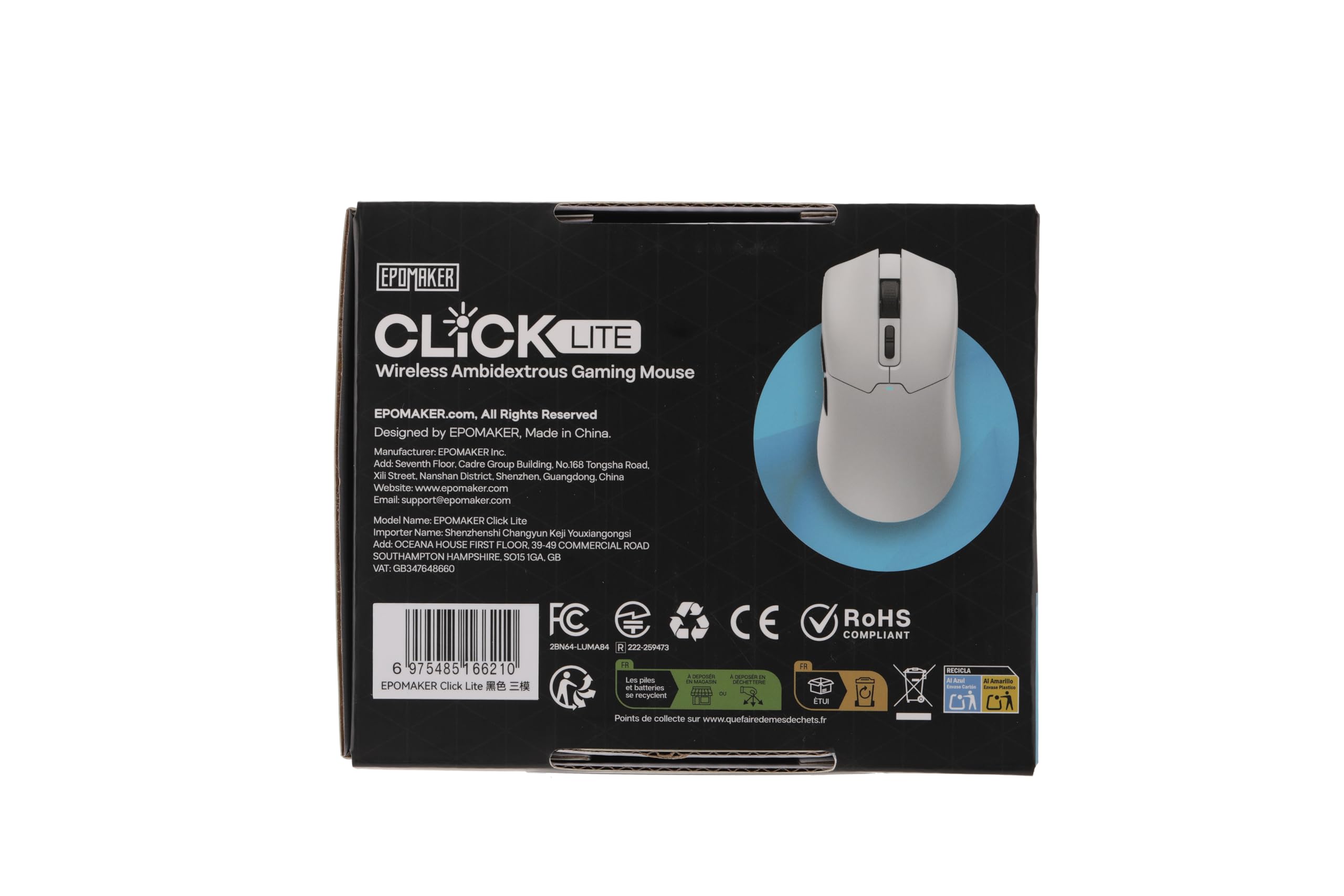 EPOMAKER Click Lite Wireless Gaming Mouse, 800 to 12,000 DPI Adjustable, PAW3311 Sensor, 500mAh, 59g, 2.4G/BT/USB-C Rechargeable Wireless Mouse with 5 Programmable Buttons for PC/Mac/Linux (White)