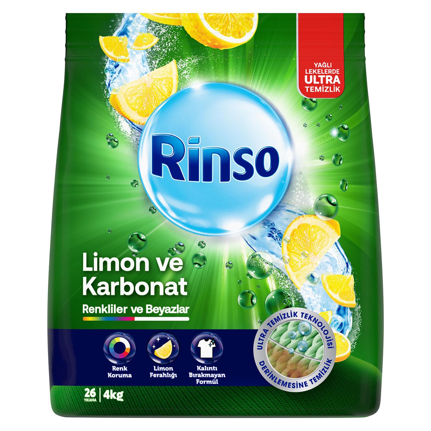 Rinso Toz Çamaşır Deterjanı Limon ve Karbonat Renkliler ve Beyazlar İçin 4 KG