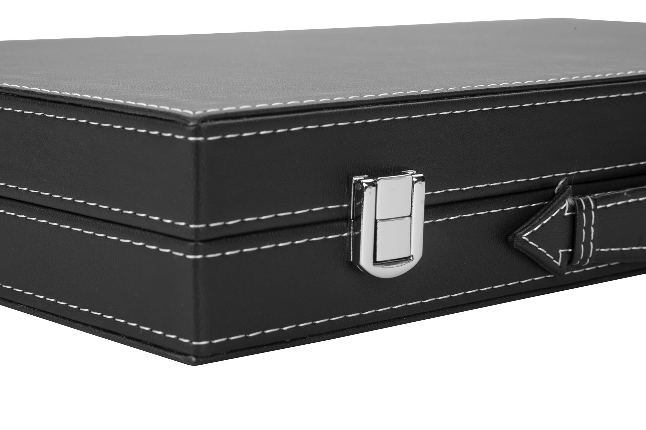 Engelhart - 250508 - Backgammon de Lujo - Verde - 38 cm - 15 Pulgadas - Símil Cuero - Incrustación de Fieltro - Dados y Fichas Nacaradas + 2 Cubiletes - Juego de Estrategia - Juego de Backgammon