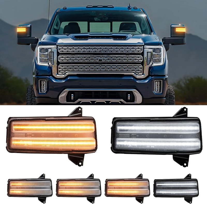 Luzes de seta LED para retrovisor lateral HTZCMOTO para Silverado Sierra 2500HD 3500HD 2020-2026 – Par