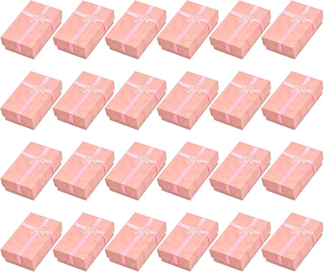 24 Pack Jewelry Gifts Boxes, Small Paper Gift Boxes with Bow-Knot, Rectangular Jewelry Display Box for Necklaces Earring Ring Bracelet Packaging Box (Pink)