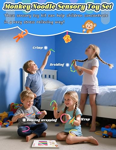 Miniatura 18 de Paquete de 10 juguetes sensoriales para niños, cuerdas sensoriales extra gruesas mejoradas para autismo, TDAH, ansiedad, caja de regalo, relleno