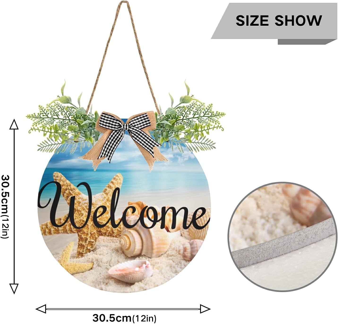 MNSRUU Wreath Door Sign Welcome Starfish and Seashells On The Beach Door Decorations Hanging Outdoor Front Porch Door Round Wreath Decor for Christmas Halloween
