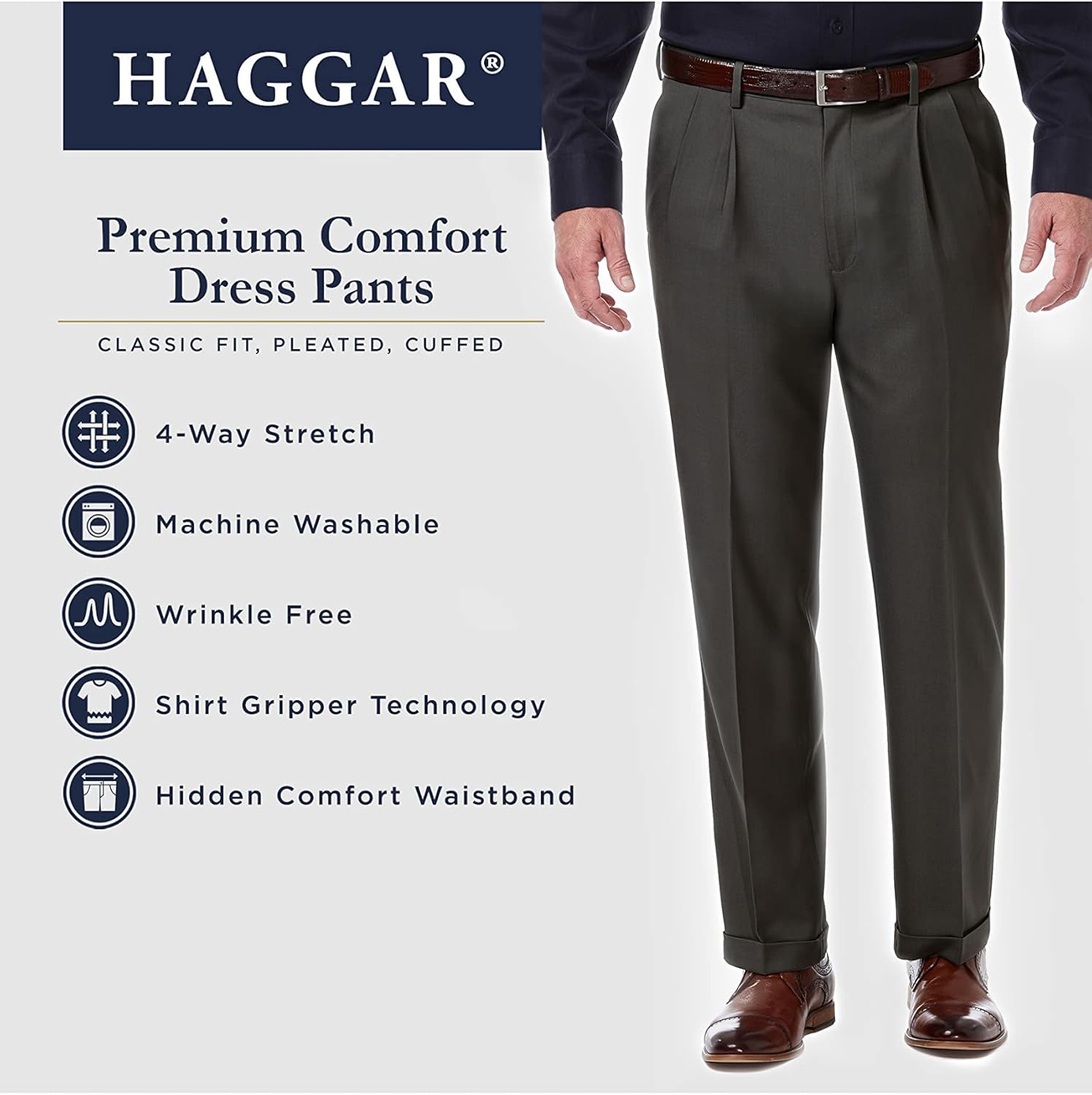 Haggar Men's Premium Comfort Classic Fit Pleat Front Pant Reg. and Big & Tall Sizes - Image 5