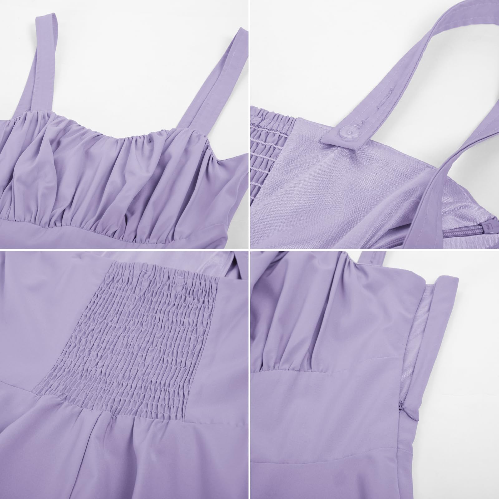 Belle Poque Women's Vintage Sleeveless Solid Floral Ruched Summer Cute A-Line Flowy Swing Midi Dress: Medium Lilac