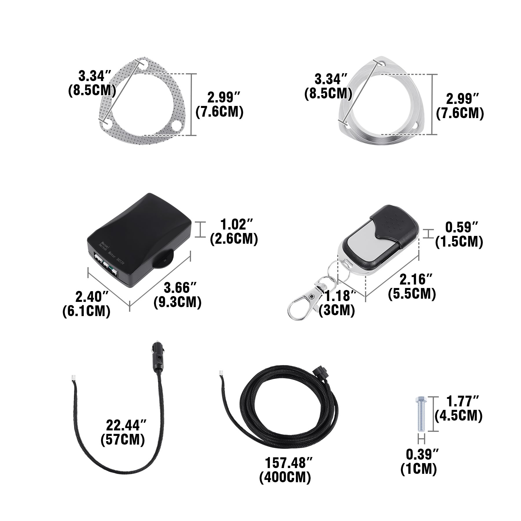 Kit de silenciador de escape eléctrico de 3" 76mm, sistema de interruptor de válvula de acero inoxidable con control remoto