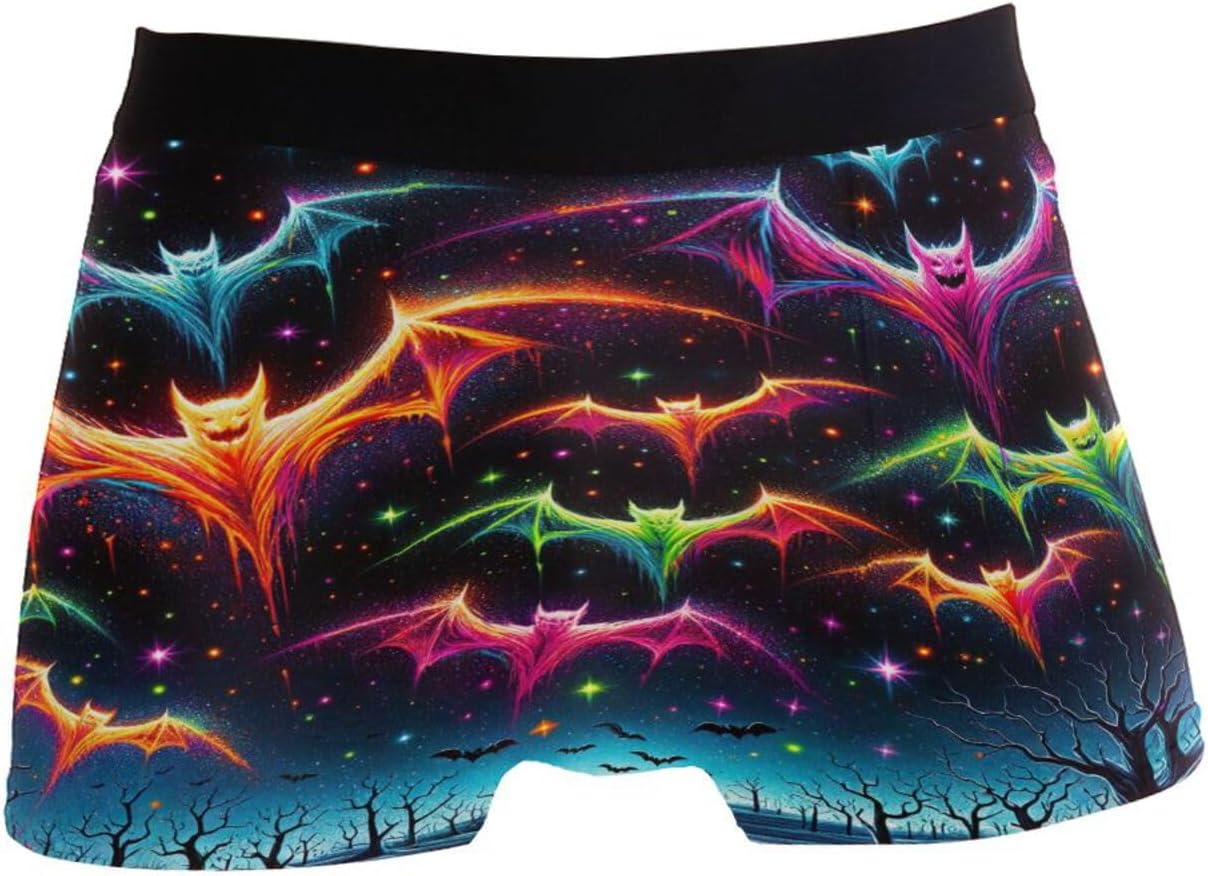 Halloween Neon Colored Bats Boxer Briefs Men, Soft Men Underwear, Medium Boxer