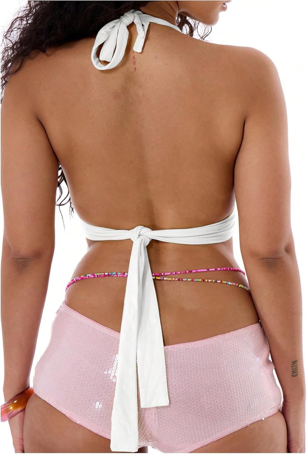 Floerns Women's Y2k Going Out Clubwear Halter Top Tie Backless Draped Cowl Deep V Neck Ring Top Cut Out Party Halter Tops - Image 2