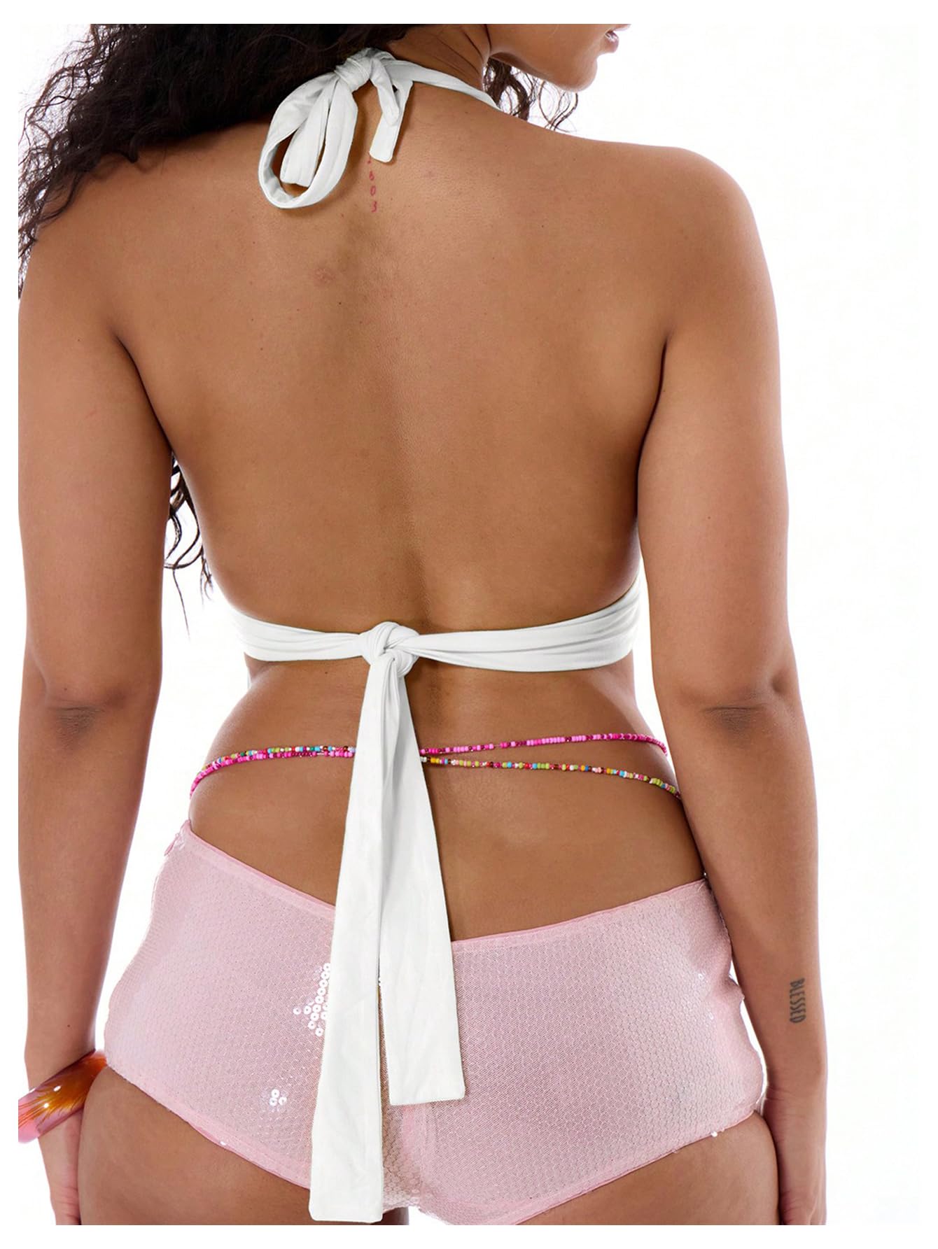 Floerns Y2K - Camiseta de tirantes para mujer, cuello en V profundo, con cuello en V profundo, cuello halter, para fiesta, con cuello halter