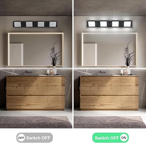 Miniatura 6 de Moderna lámpara LED de 4 luces LED para tocador de baño (30 pulgadas, blanco frío 6000 K), negro mate moderno acrílico para pared de baño