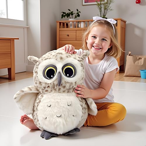 Miniatura 3 de Ryttir Peluche de búho nevado gordito de 15.7 pulgadas, juguete de peluche de búho de aventura, decoración valiente de habitación de niños y niñas,