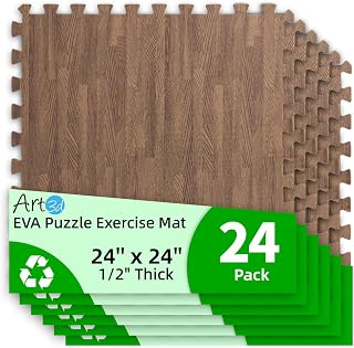 Art3d 24-Pack 24"x24" EVA Interlocking Exercise Mats,96 Sq.Ft,Dark Walnut