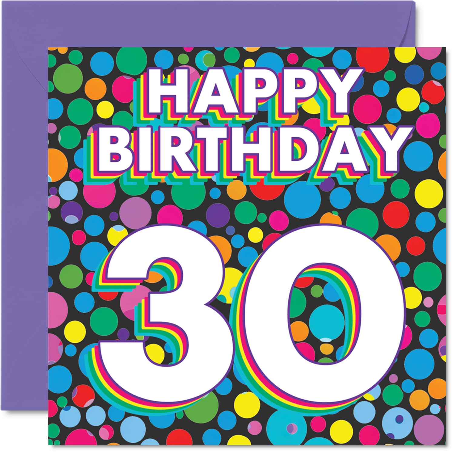 30th Birthday Cards for Men Women - Funky Rainbow Dots - Happy Birthday Card for 30 Year Old Man Woman Uncle Colleague Husband Wife, 145mm Bday Greeting Cards