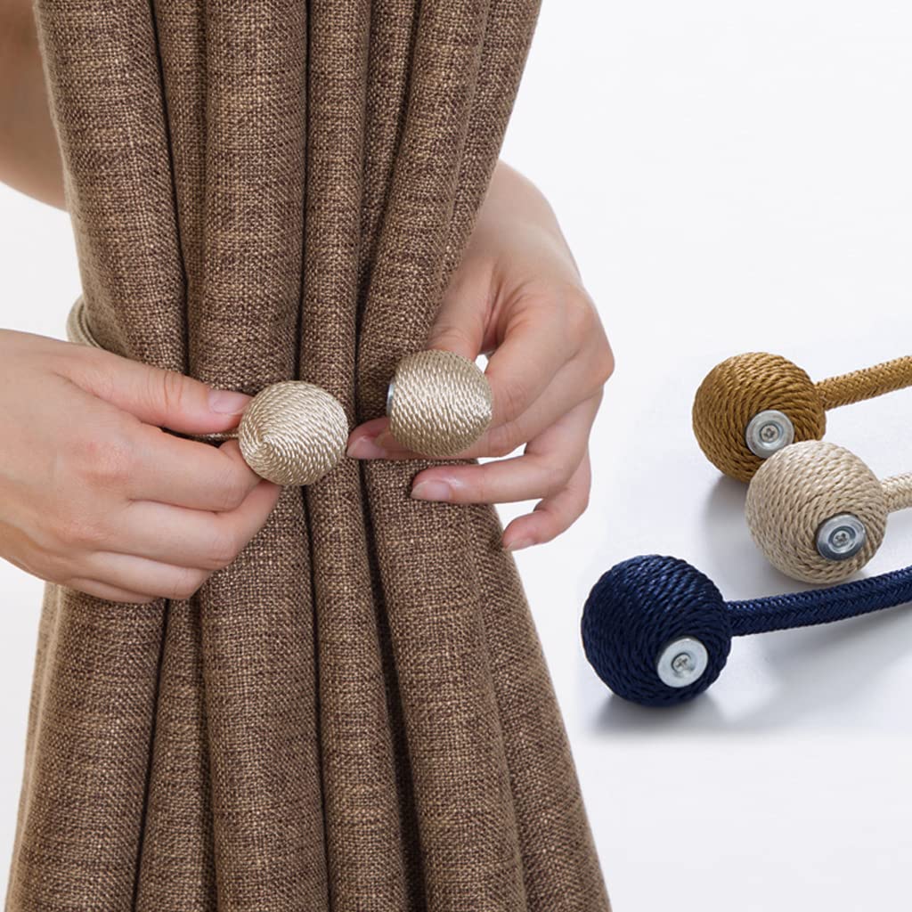 2 Pièces Embrasses de Rideau Magnétiques, Clips de Boucle de Porte-Rideau Attaches de Draperie en Corde avec Aimant Durable et Fort pour la Décoration de Bureau à Domicile Beige (Beige)