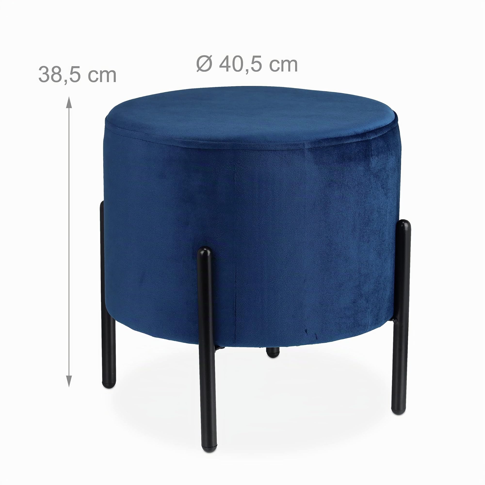 Relaxdays Pouf en Velours, Tabouret Rond, matelassé, Pieds en métal Noir, HxD : 38,5x40,5 cm, siège Tissu, Bleu