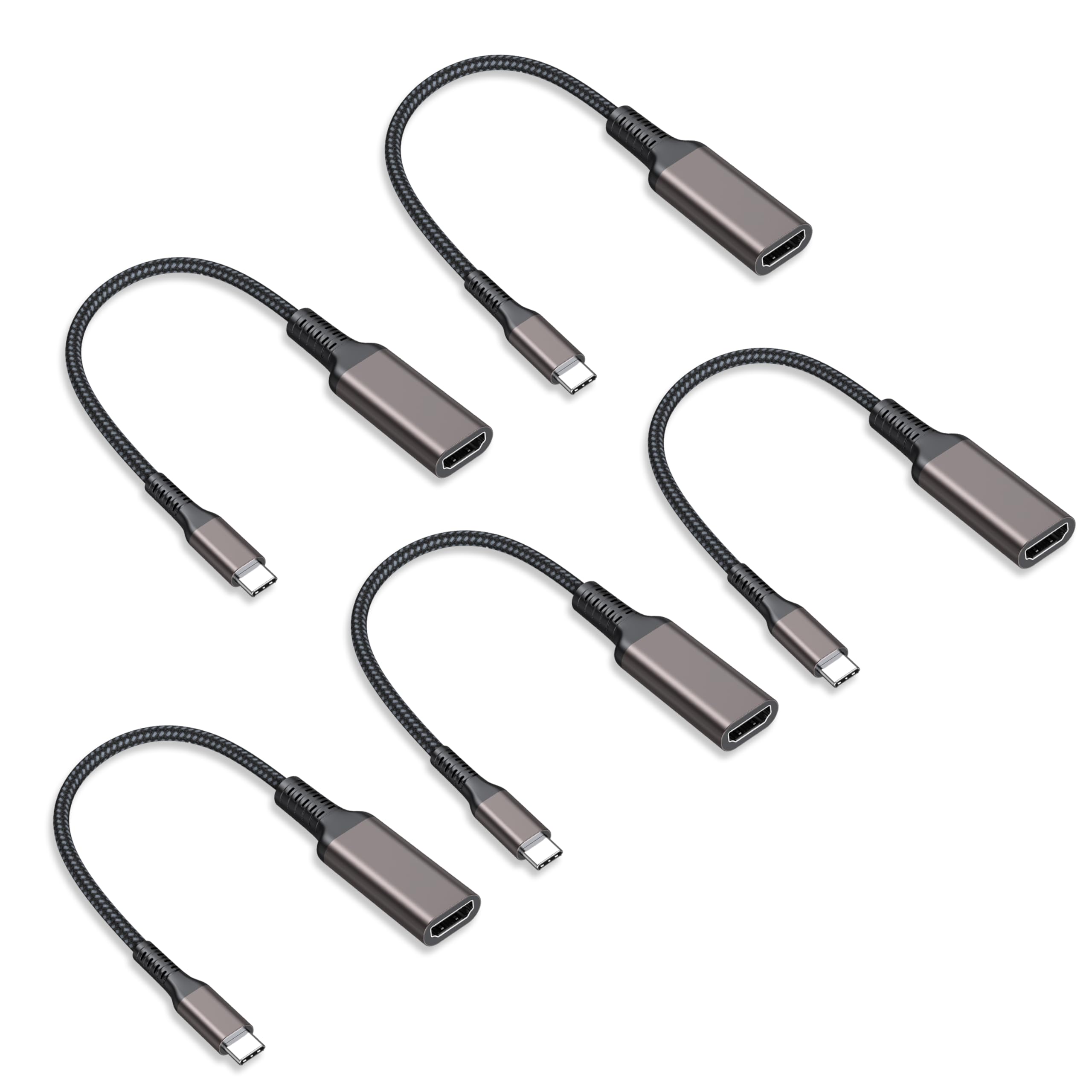 Confezione da 5 cavi adattatori da USB C a HDMI, 4K a 60 Hz, da USBC a HDMI, per iPhone 17/16, MacBook Pro/Air, iPad Pro/Air, Galaxy S26, XPS, Chromebook, Lenovo, Surface Book, iMac, Thunderbolt