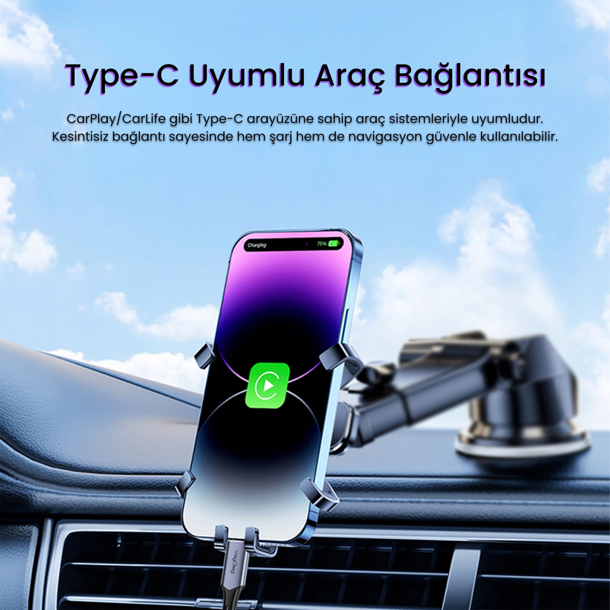 Veggieg 100W 5A E-Mark Çipli PD Type-C to Type-C Hızlı Şarj ve Data Kablosu 1.2 Metre