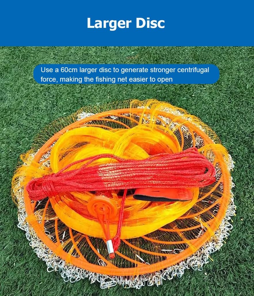 Retino da pesca in acqua salata for principianti, altezza 9,8-16,4', con disco da 60 cm, rete da lancio monofilamento for esche da pesca for fiumi
