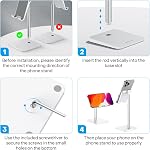 OMOTON Cell Phone Stand for Desk, Adjustable Angle Height Phone Holder Desktop for iPhone 17/16/15/14 Pro Max, Samsung Galaxy and Other Phones (3.5-7.0 Inch), White