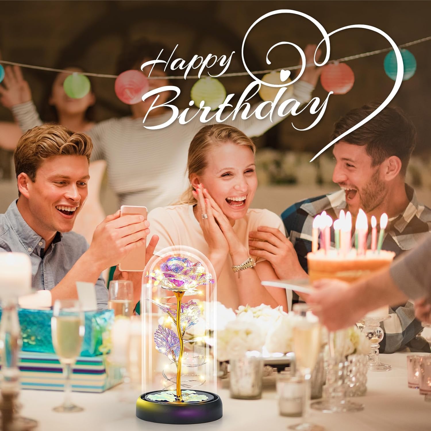 Otlonpe Valentines Day Flower Gifts for Her, Preserved Forever Glass Light Up Rose Gifts for Wife Girlfriend Women Mom Grandma Daughter Sister, Mothers Day Christmas Birthday Womens Gift (Colorful) - Image 6