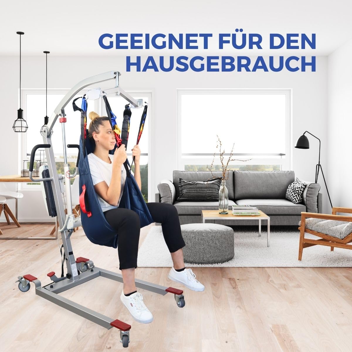 Mobiclinic®, Elektrischer Patientenlifter für Senioren, Faltbar, bis 180 kg, Vormontierter Rahmen, Inklusive Transfergurt, Verstellbare Breite, Räder mit Bremsen, Sicher, Stahl, Fortuna