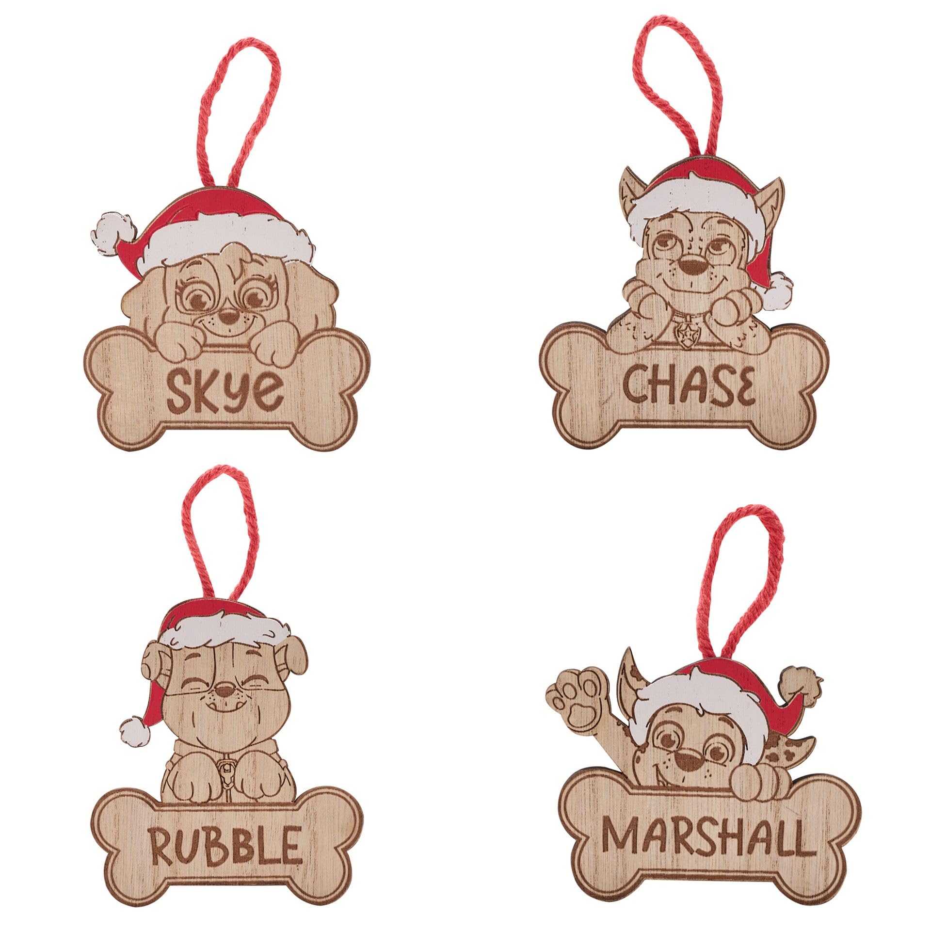 Widdop Paw Patrol Set of 4 Character Wooden Christmas Tree Hanging Decorations Chase Marshall Skye Ruble Festive Xmas Tree Decor