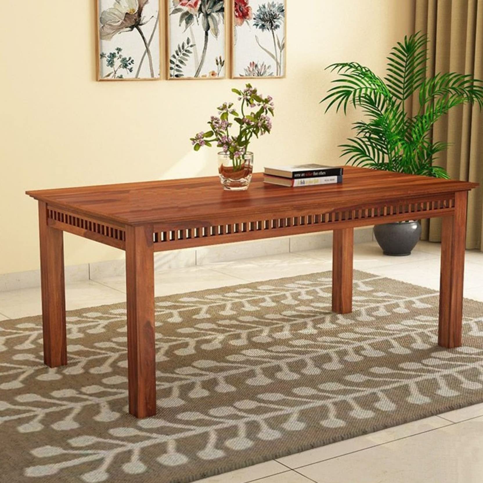 INDORIYA Sheesham Wood 6 Seater Dining Table Only for Dining Room | Wooden Dining Table Only for Home & Kitchen | Solid Wood Dinner Table for Hotels & Restaurant (Honey Finish)-image-5