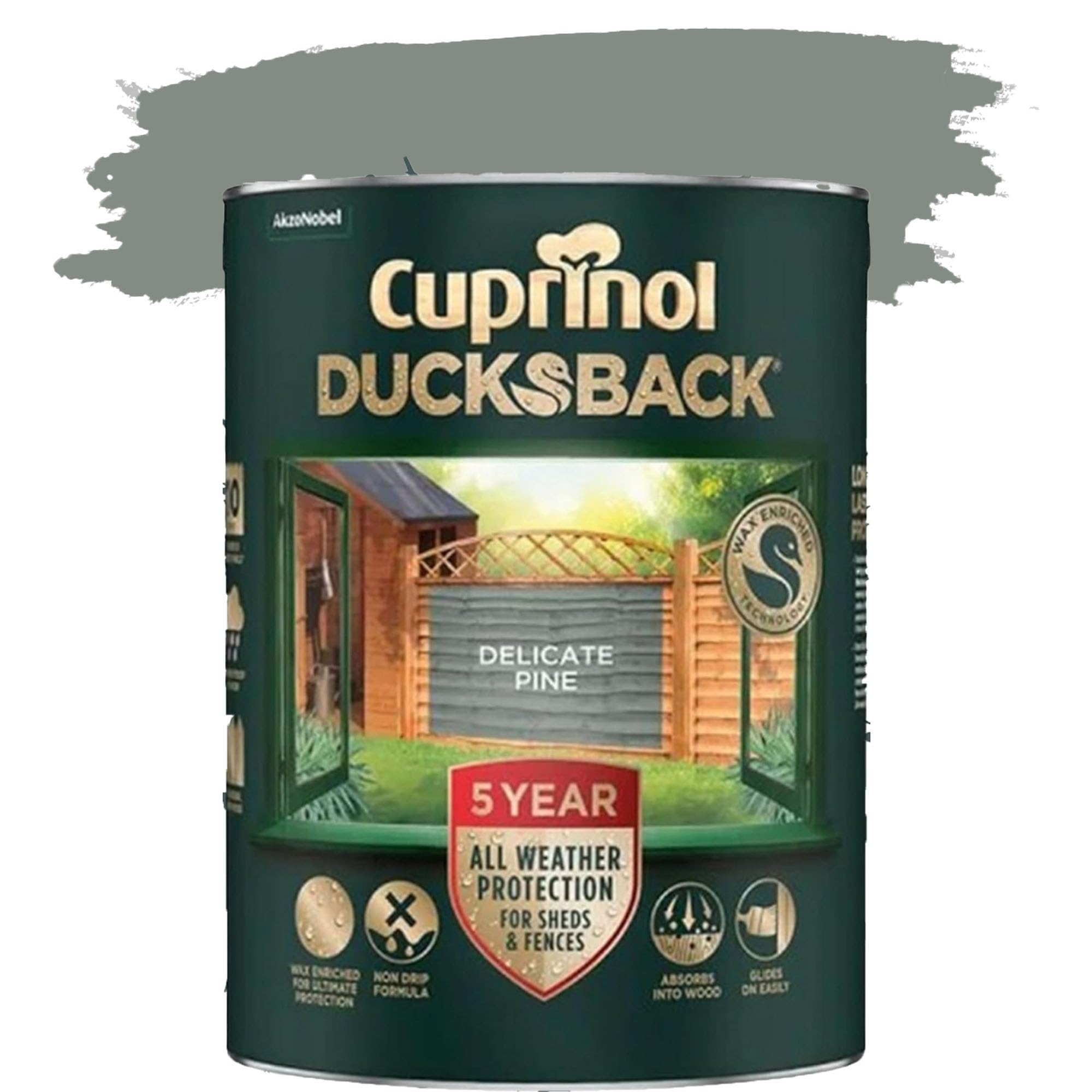 DUAYRA Ducksback Fence Paint 5L | All Weather Protection Paints | Outdoor Sheds Fence Wood Treatment | Low VOC - 10m²/L Coverage | Quick Drying Waterproof | Non Drip, Wex-Enriched | (Delicate Pine)