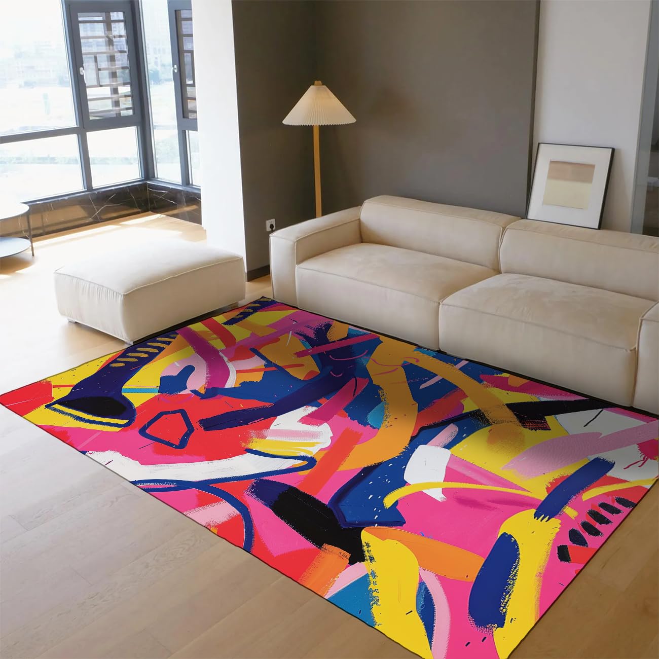 Tapis colorés antidérapants lavables graffiti pour un salon moderne
