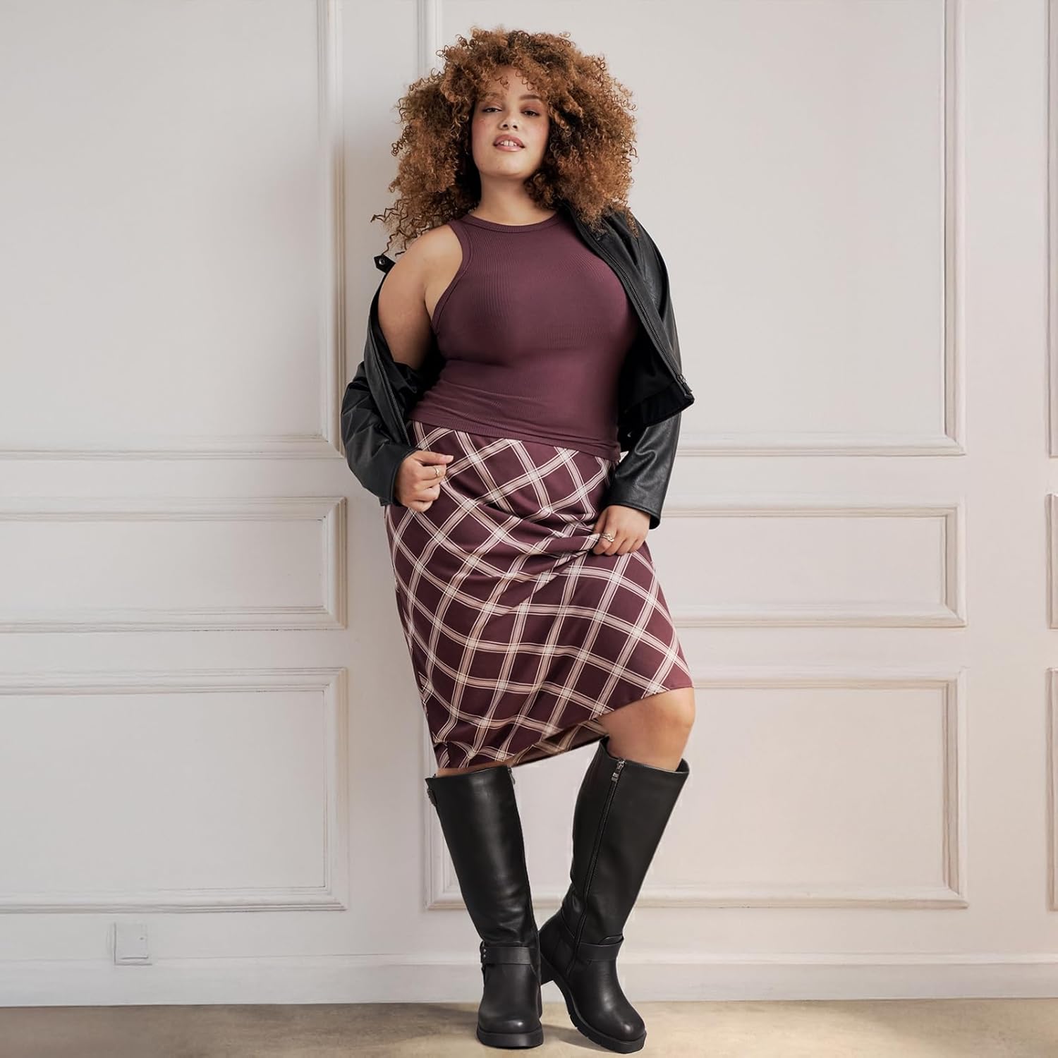 Pasuot Wide Calf Boots for Women - Knee High Square Toe Wide Width Platform Plus Size Tall Boots with Side Zip, Buckle Chunky Heel Big Leg Fashion Boot for Spring Fall, Work Concerts and Daily Wear