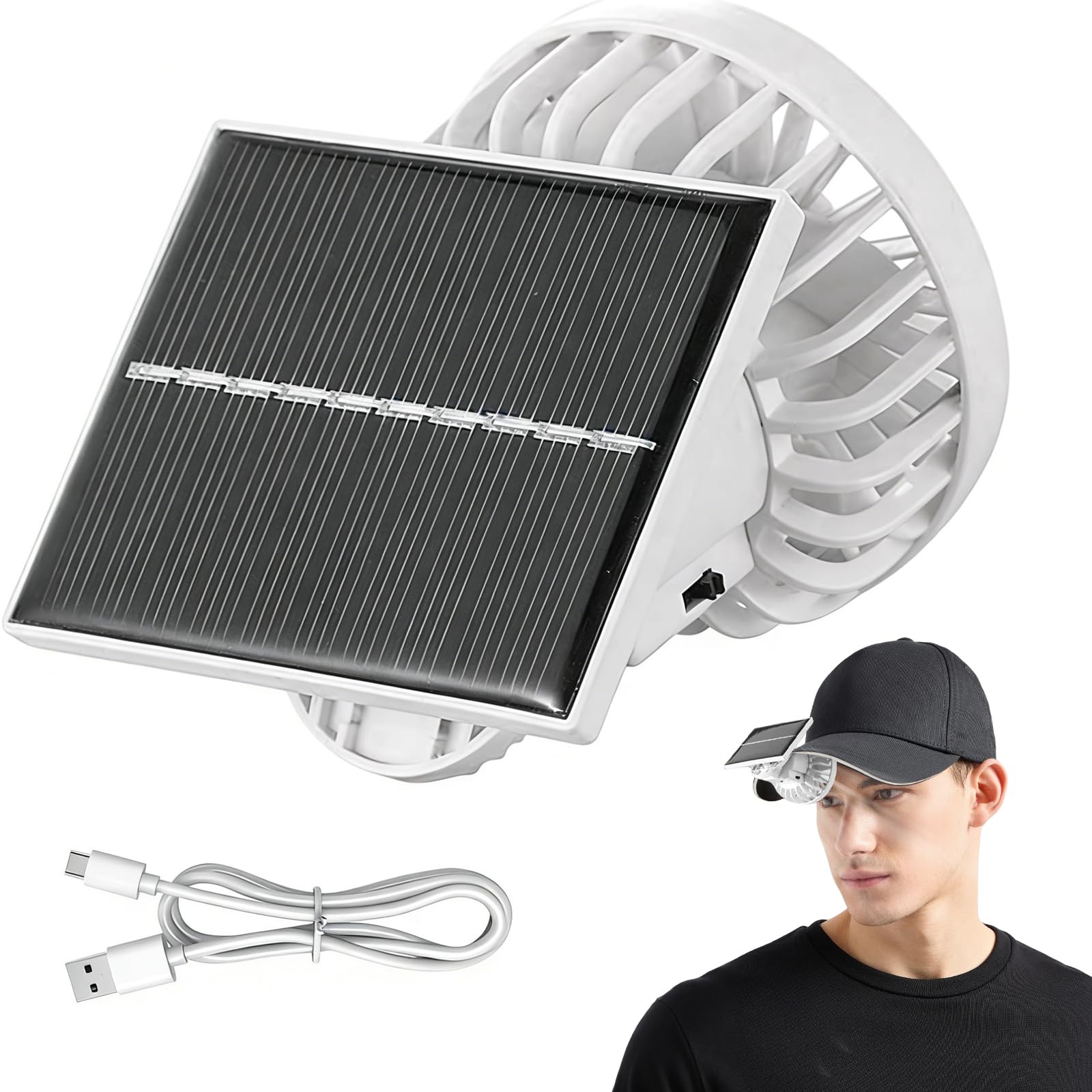 YSINOBEAR Clip Fan, Rechargeable with Solar Energy & Portable Clamp Fan, Compact Personal Cooling Device with Solar Energy, Solar Powered Handheld Cooler for Camping, Hiking,Picnic & Travel (White)