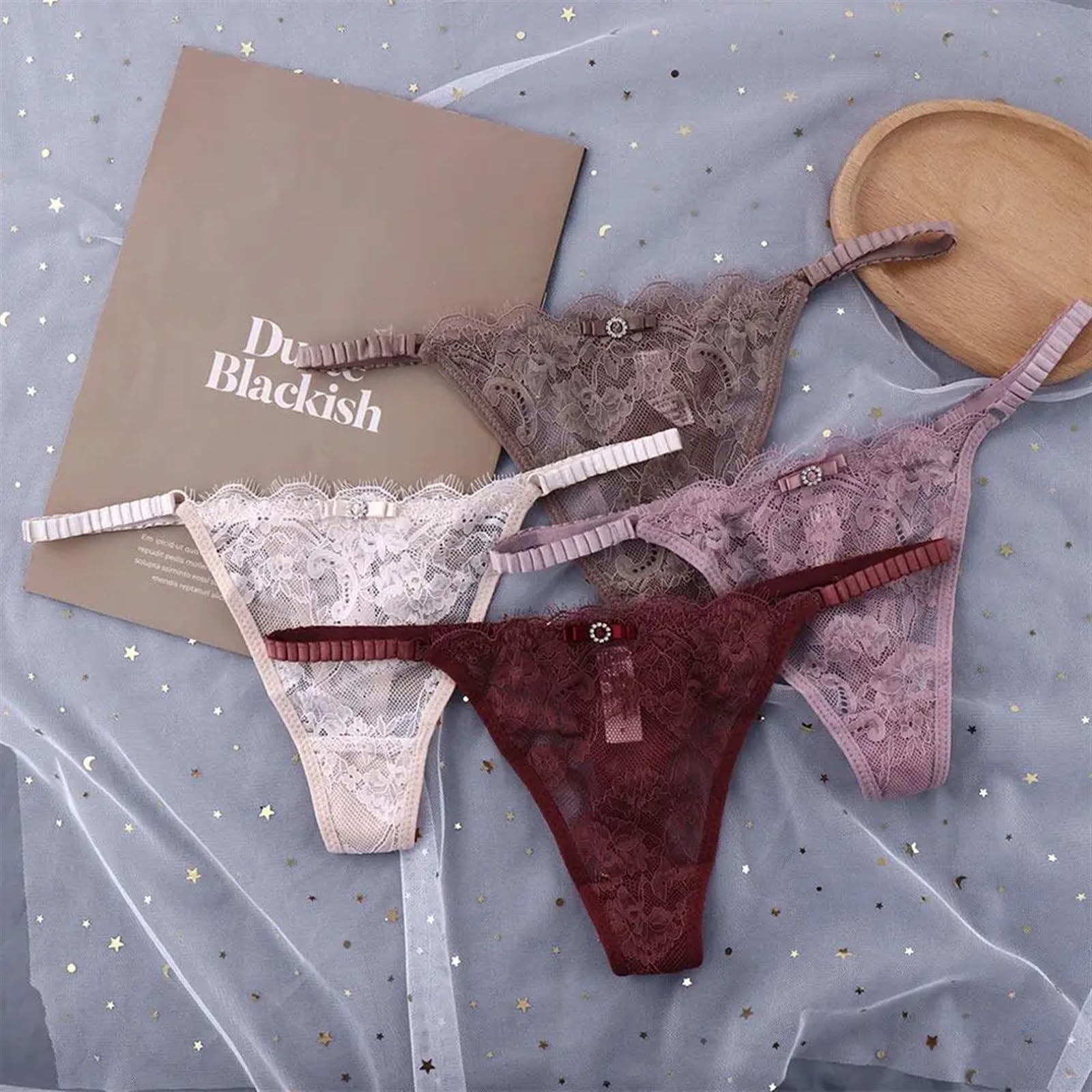 Mutande Bikini Slip 3 Pezzi Trasparenti Tentazione Sexy Mutande in Cotone Cavo Cavallo Basso Vita Fiore Perizoma Slip Femminili Mutandine Perizoma in Pizzo(Marrone)