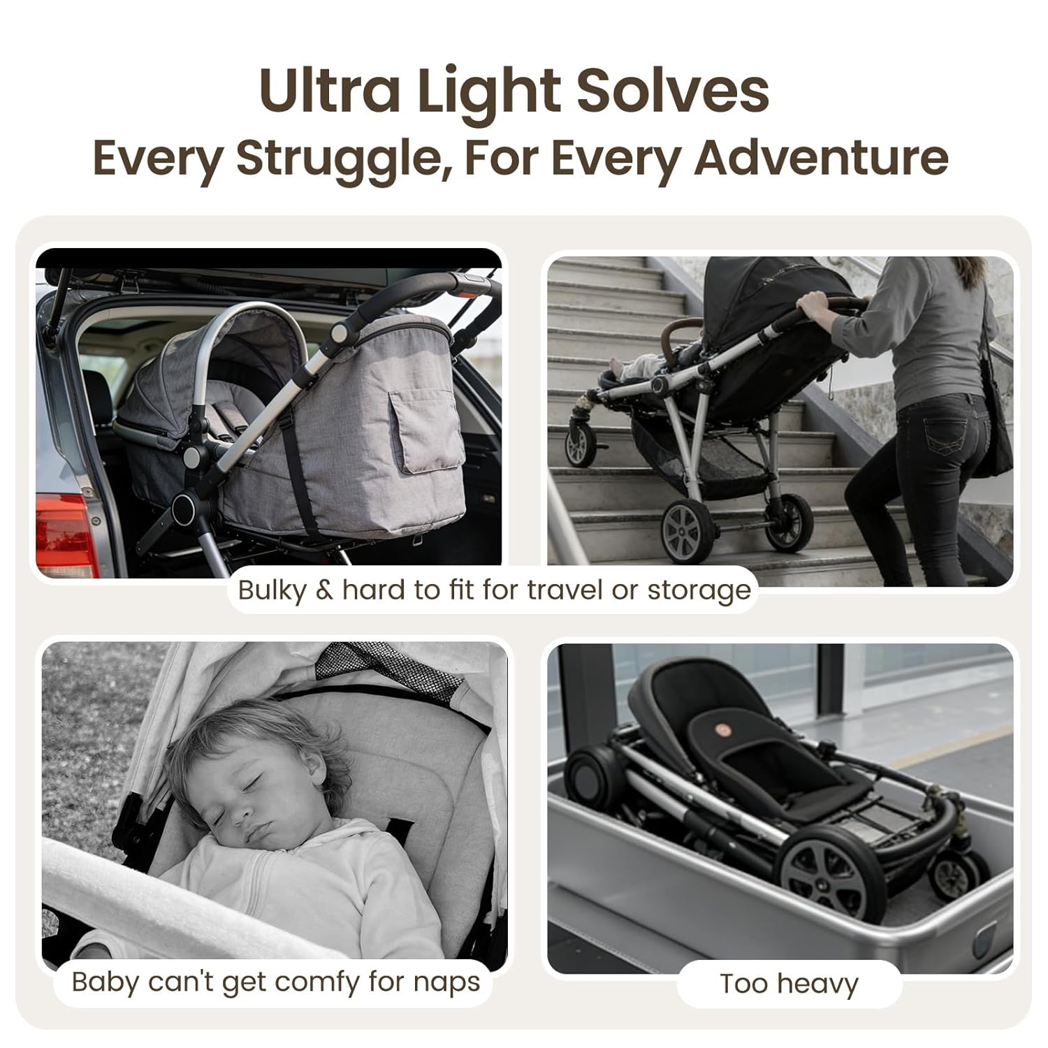 Beberoad Lightweight Travel Stroller, Compact Foldable Baby Stroller with Travel Bag, One-Hand Fold Stroller R2, Adjustable Backrest, Cup Holder, Airplane-Ready, UPF 50+ Canopy & Rain Cover