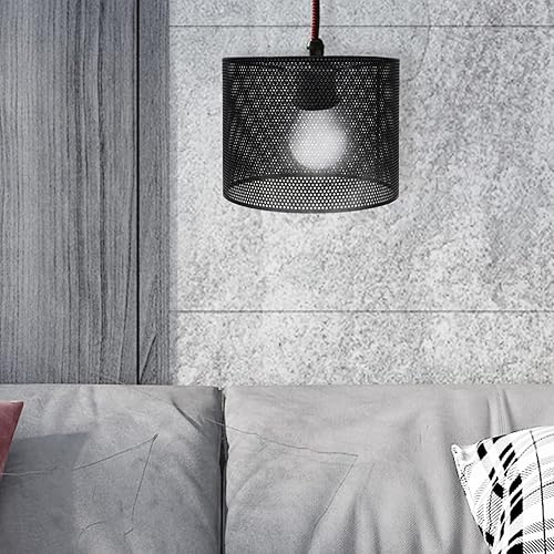 Vista 5 de Pantalla de lámpara de tambor de metal E27, sombra hueca de sombra de luz con clip en bombilla de repuesto para lámpara de pared E14 mesa de pie