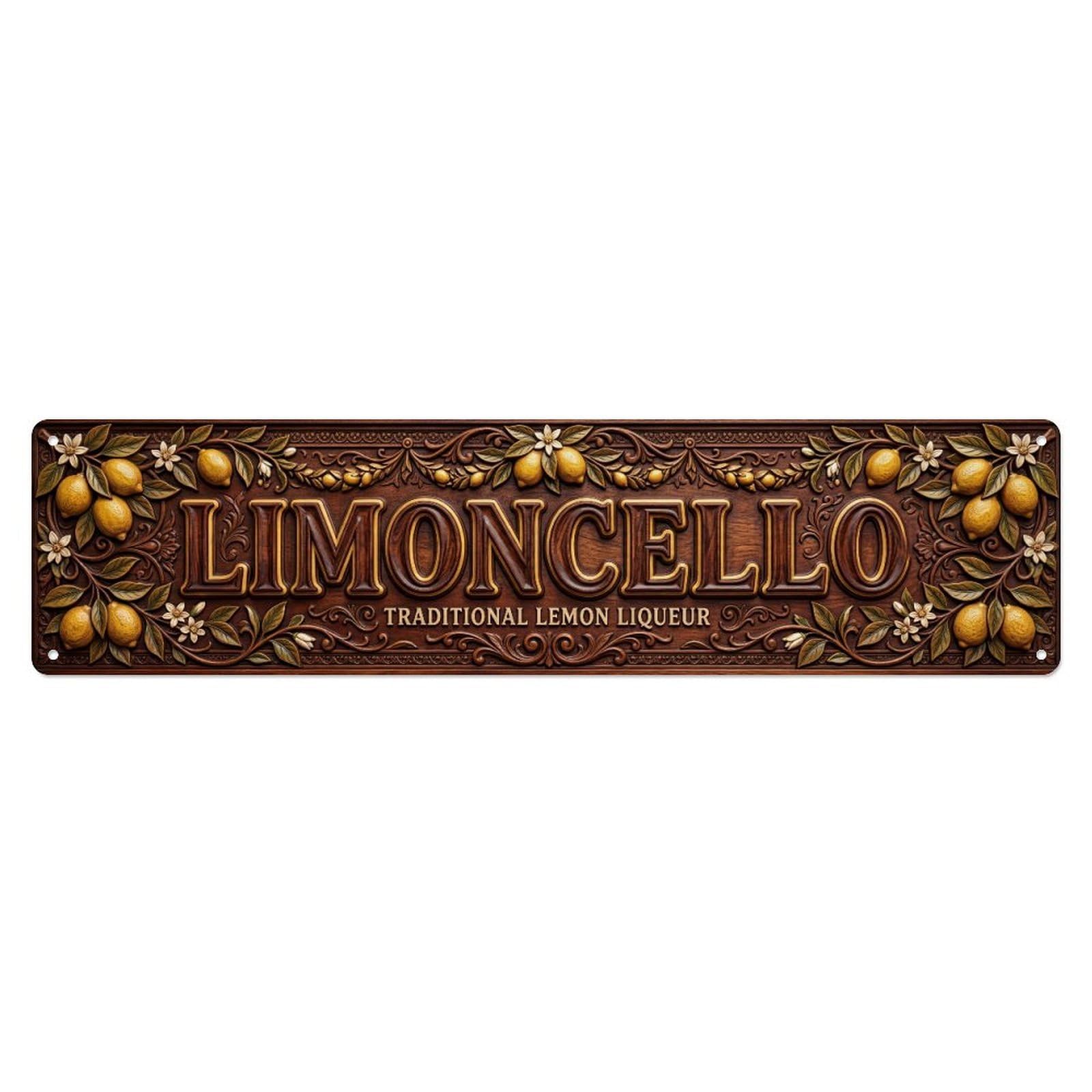 Limoncello Carved Mahogany Lemon Metal Tin Skinny Sign Plaque Wall Decor for Cafe, Club Bar, Office, Home Garden Metal Poster 4x16Inch
