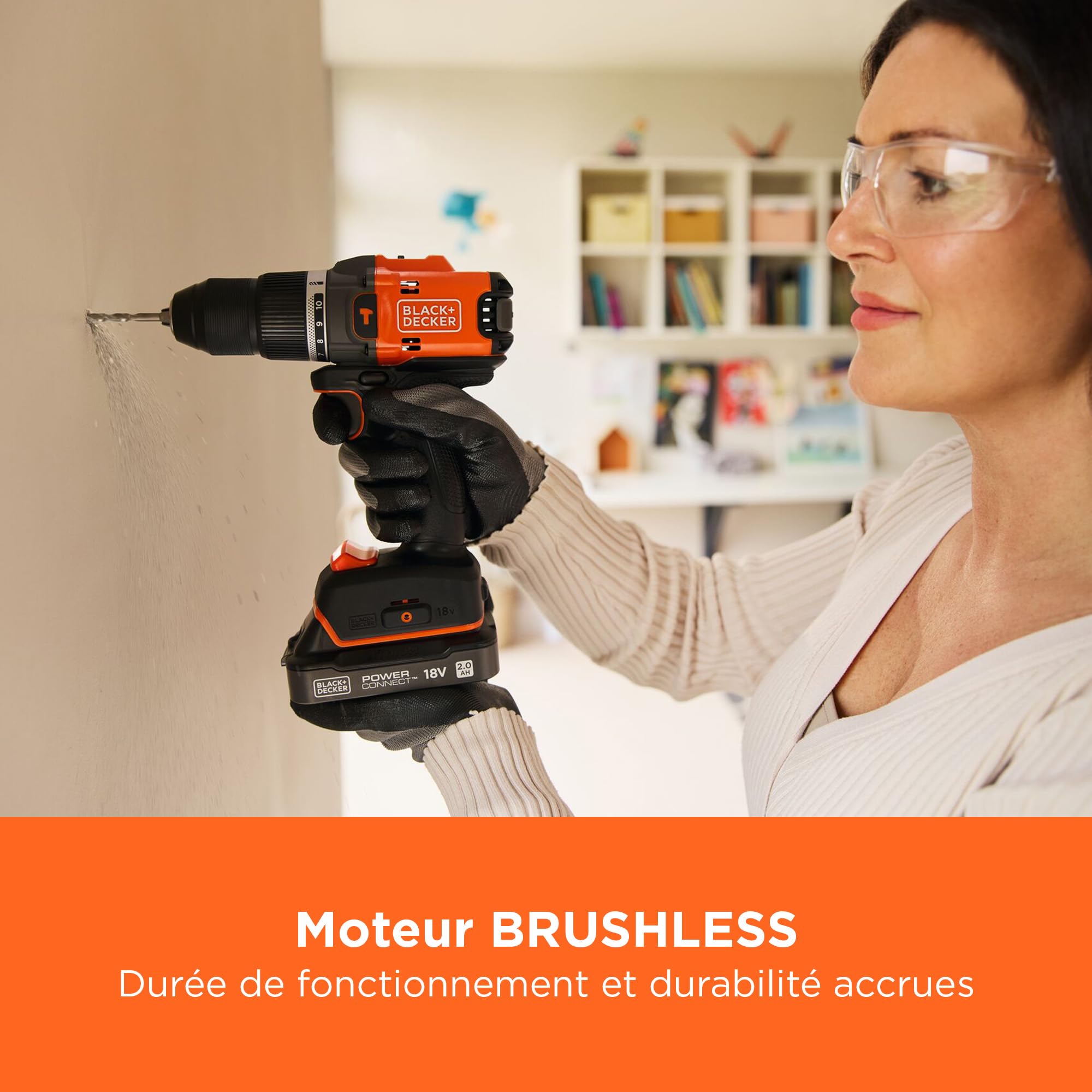 BLACK+DECKER Marteau perforateur sans fil 18V POWERCONNECT, moteur sans balais, couple 50 Nm, mandrin sans clé 13 mm – Unité sans accessoires, BLD683XN-XJ