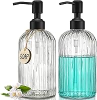 Vista 8 de JASAI Paquete de 2 dispensadores de jabón de vidrio estriado de 18 onzas con bomba dorada a prueba de óxido, dispensador de jabón de cocina Bomba