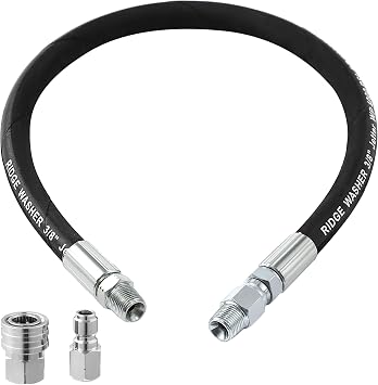 RIDGE WASHER Pressure Washer Whip Hose with Swivel, 3/8 Power Washer Jumper Hose, Reel Connector Hoses for Pressure Washing with Adapter Set, 2 FT, 4000 PSI