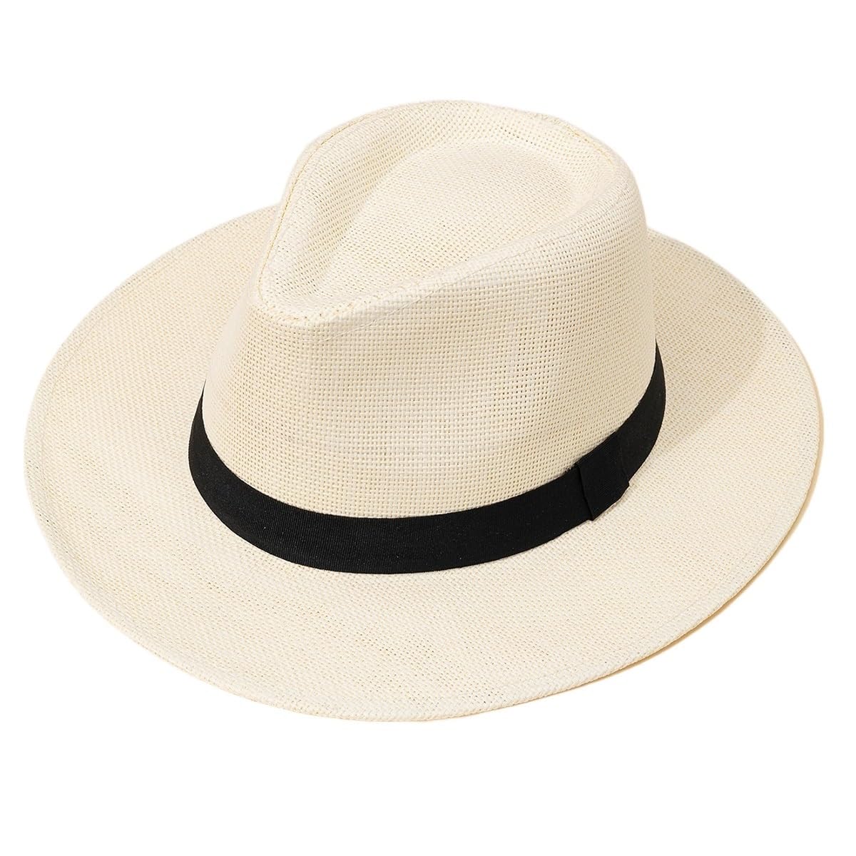 Generisch Sombrero de paja panamá unisex estilo inglés con ala ancha, sombrero de playa para vacaciones de verano para hombres y mujeres