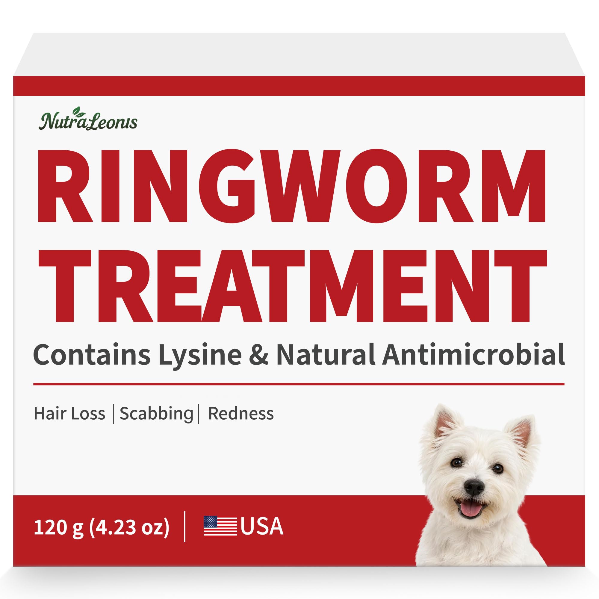 Ringworm Treatment for Dogs, Skin & Coat Support Supplement with Lysine, Natural Formula for Mange Support, Helps Maintain Healthy Skin, Hair Loss, Scabbing, Redness & Coat Care, Powder, 4.23 oz