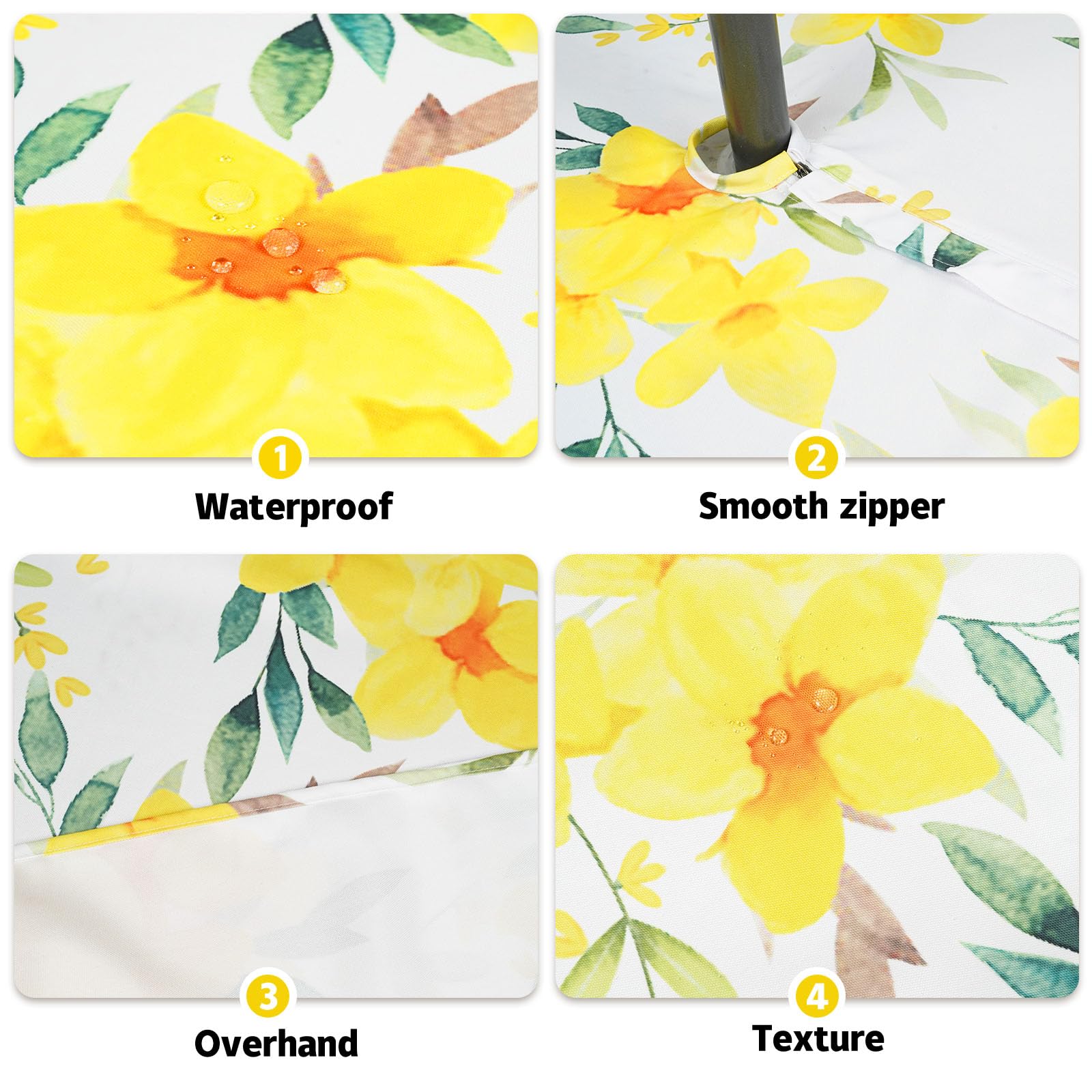 Eternal Beauty 152cm Round Yellow Flower Indoor Outdoor Splashproof Tablecloth with Umbrella Hole and Zipper for Patio Garden Party and BBQ (60") - Image 2
