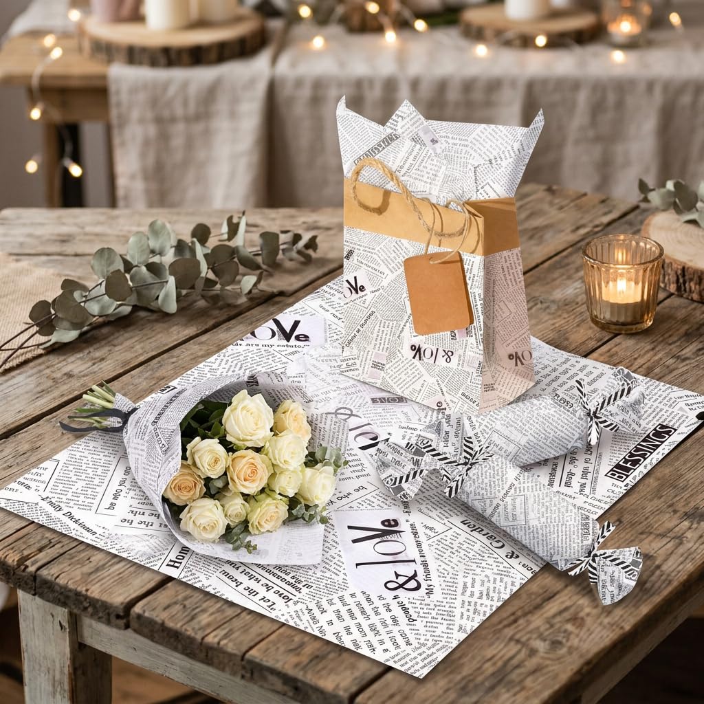 JeVenis Vintage Newspaper Tissue Paper Newsprint Gift Wrapping Paper